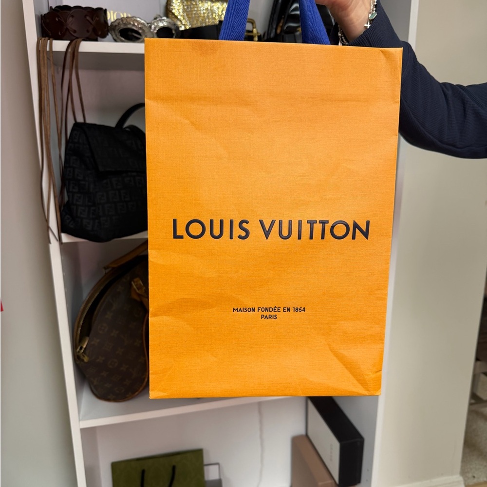 Louis Vuitton Vibrant Orange Tote with Blue Handles